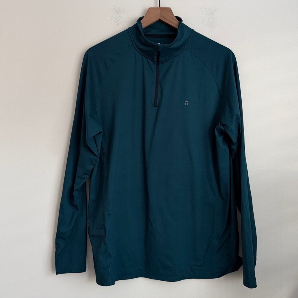 Tommy John Mens quarter Zip Pocket Performance pullover thumbholes teal L